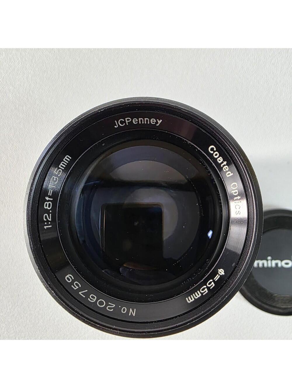 JC Penney Camera Lens MD Minolta Mount 55mm No 206759 1:2.8 f=135mm Coated Optic